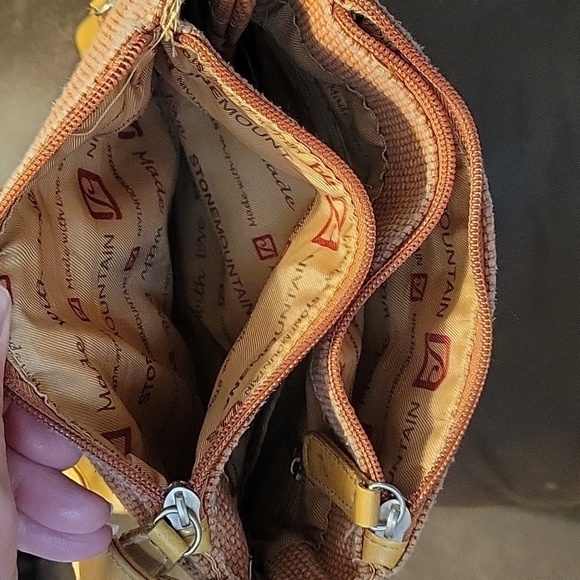 Vtg STONE MOUNTAIN Canvas Faux Leather Three Compartment Carpet Shoulder Bag - Picture 12 of 16